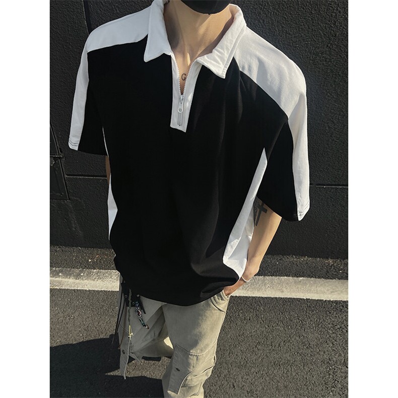 得物抖音高品二开240克纯棉美式高街痞帅POLO翻领潮牌短袖T恤图片