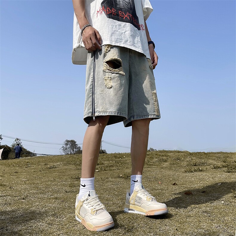 牛仔短裤男韩版潮流侧边拉链开衩高街帅2026夏季五分裤RK403-P41,男装牛仔裤,星座412