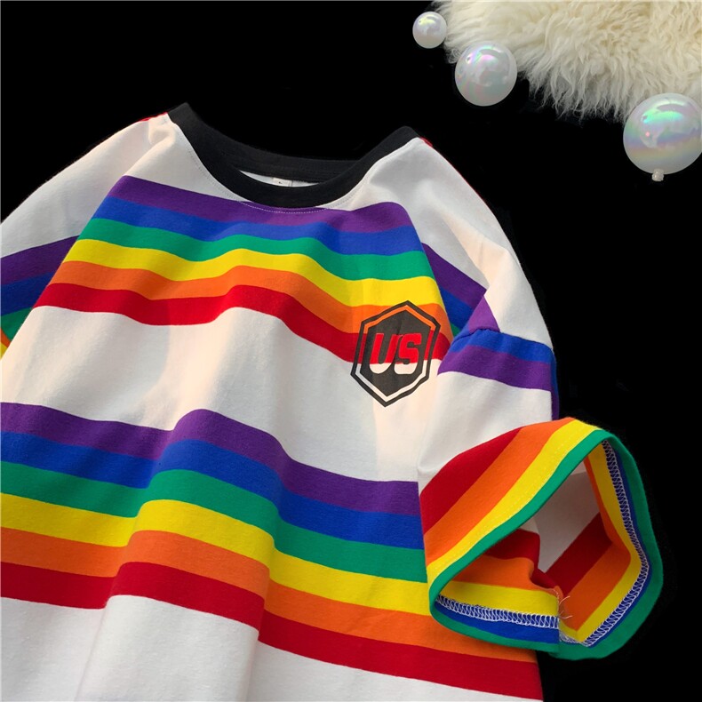 T702-P35情侣装彩虹条纹短袖男t恤女T恤体恤，男装T恤，星座617A-2