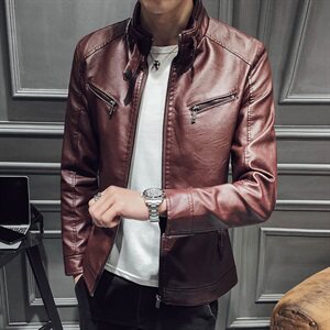 新款男士时尚百搭PU皮衣外贸韩版修身保暖加绒机车J图片