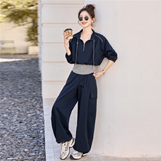 藏青色休闲卫衣套装裙女2025秋季新款上衣半身裙运动风户外两件套，女装套装/套裙，意芙