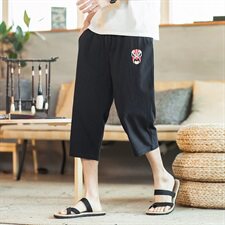 2021夏季棉麻七分裤男复古宽松大码刺绣休闲裤QT6005-DK96-P40，男装休闲裤，星座1112-5（原712-5）
