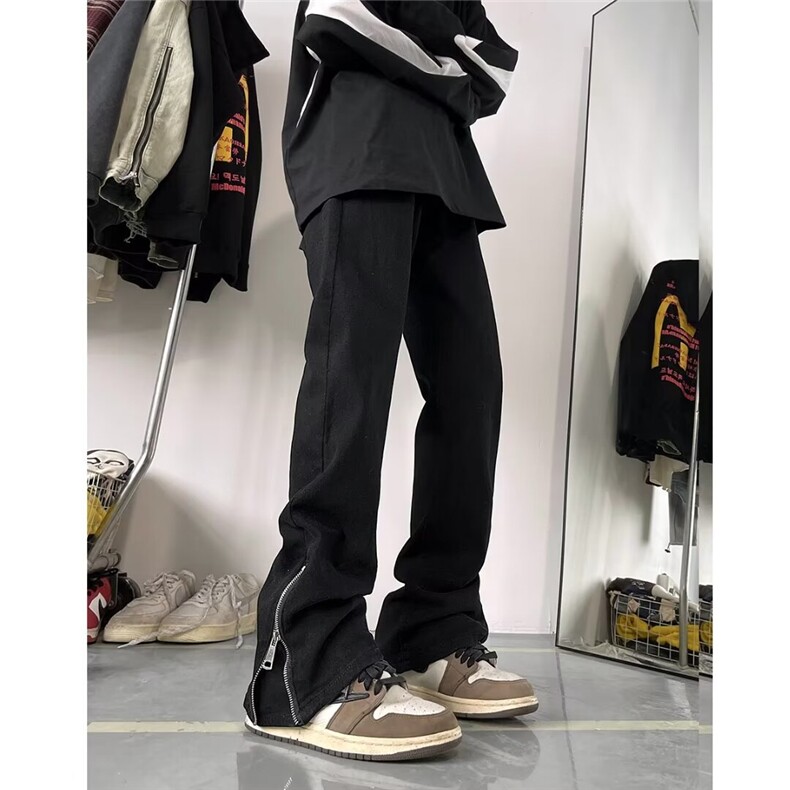 美式拉链黑色裤高街复古修身显瘦长裤子SK7011P38，男装休闲裤，星座1112-1