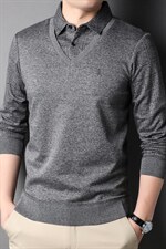 G85713男式2023秋季新款长袖T恤青年翻领假两件打底体恤P56，男装T恤，电商B360