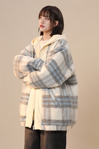 冬季新款毛呢棉衣加绒加厚保暖格子外套中性风 225-2-20909-P135图片