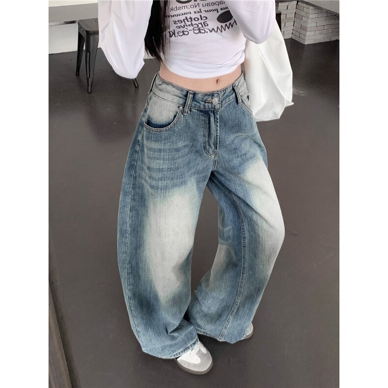 美式复古竹节纹水洗弯刀牛仔裤男款潮牌cleanfit宽松休闲阔腿长裤,男装牛仔裤,星座516A