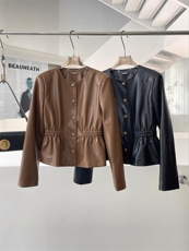 都市通勤风褶皱收腰设计感短款皮外套……,其它,GN