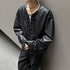现货复古套头系绳设计皮衣男上衣A071-3318-P108，男装皮衣，电商A071