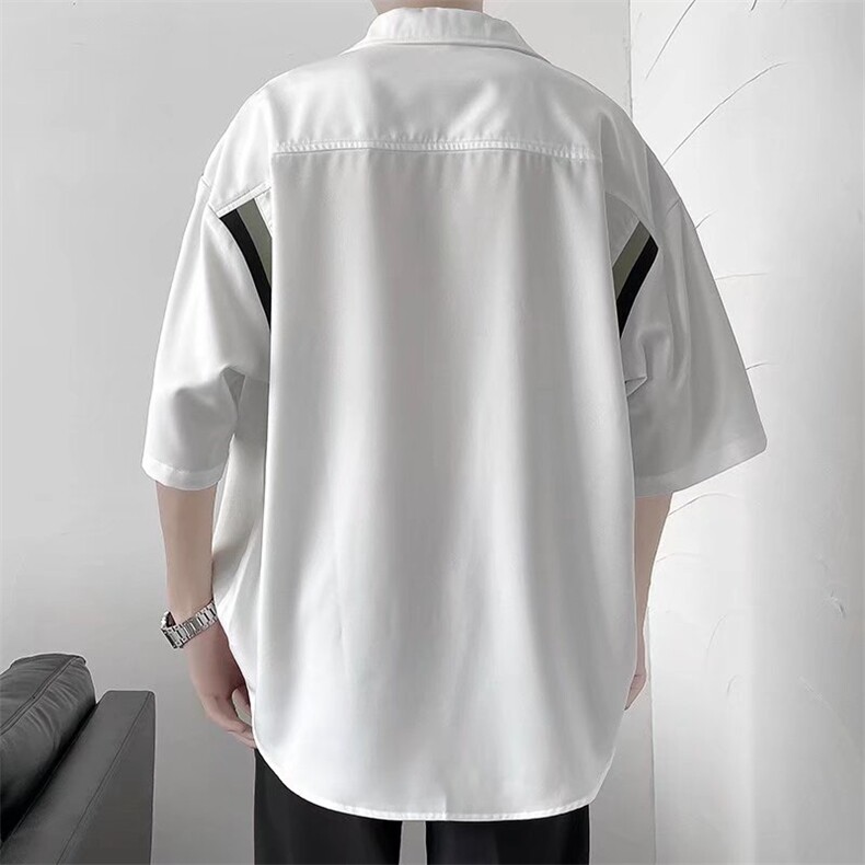 L港风ins宽松日系夏季短袖衬衫男纯色休闲潮流衬衣外套W3021-P28,男装衬衫,星座512-2