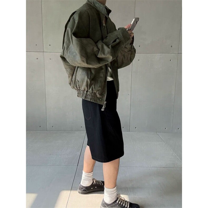 现货蜡洗龟裂纹两色高品质水洗做旧PU皮夹克W2509,男装夹克,电商C313