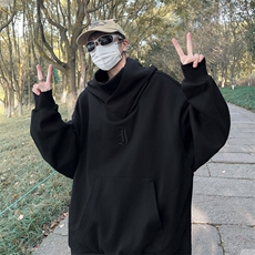 港风宽松百搭帅气机能美式加厚高领连帽社恐卫衣男KK011-p38，男装卫衣，星座1008-1
