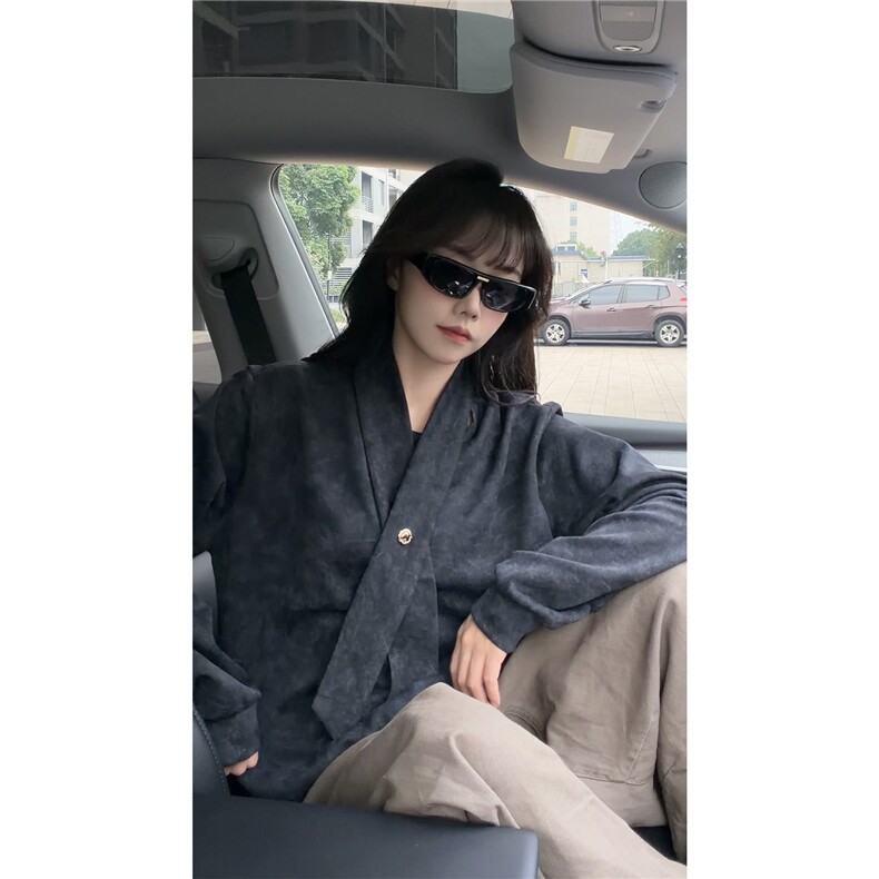 学院风自带领带cleanfit长袖卫衣扎染纯色上衣常规P49加绒P59，男装卫衣，电商B319