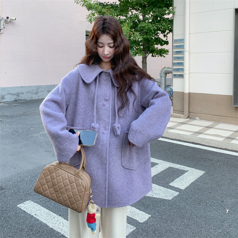 现货！2025冬季紫色双面羊绒大衣2C056-7088-P285控428,女装羊绒大衣,2C056