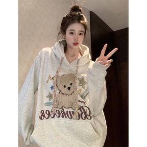 EE165-P75华棉加绒加厚卫衣女秋冬宽松设计感刺绣连帽保暖上衣图片