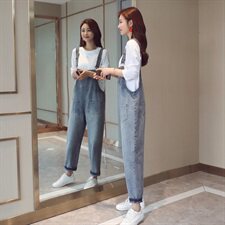 小脚裤潮流拼接气质九分裤2021年秋季吊带连体裤高腰，女装连体裤，布衣桑