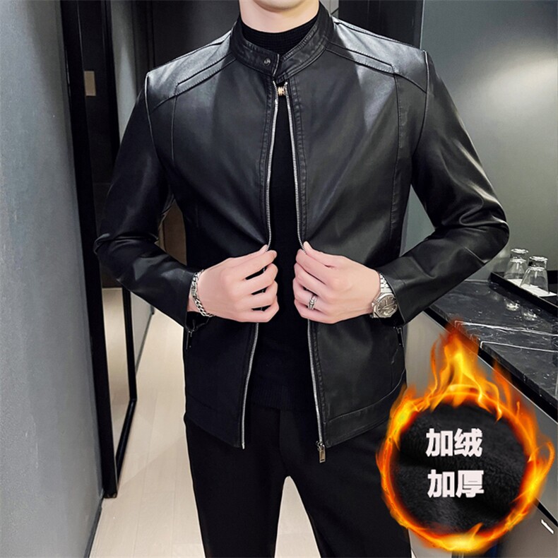 2024秋冬皮衣夹克 修身立领PU皮衣外套男py5603-p88 加绒p98图片