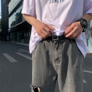 破洞牛仔裤烟灰色宽松直筒裤KD110-P45图片