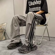 三条杠速干裤男夏季薄款潮牌美式休闲条纹运动冲锋裤AA974-P40，男装休闲裤，星座208-5