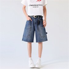 新款美式工装牛仔裤夏季宽松中裤水洗休闲中裤XZ201-K509P45，男装牛仔裤，星座201