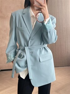 22C03#彩色腰带西装外套图片