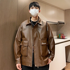 机车皮衣男春季翻领夹克工装刺绣外套潮流情侣款A266-PY007-P85，男装皮衣，电商A266