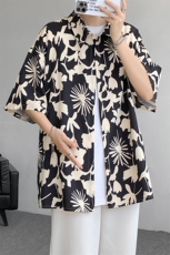 8XL-M夏威夷特大码冰丝垂感衬衫男度假风短袖复古花衬衣CS511P50，男装衬衫，电商D206-1