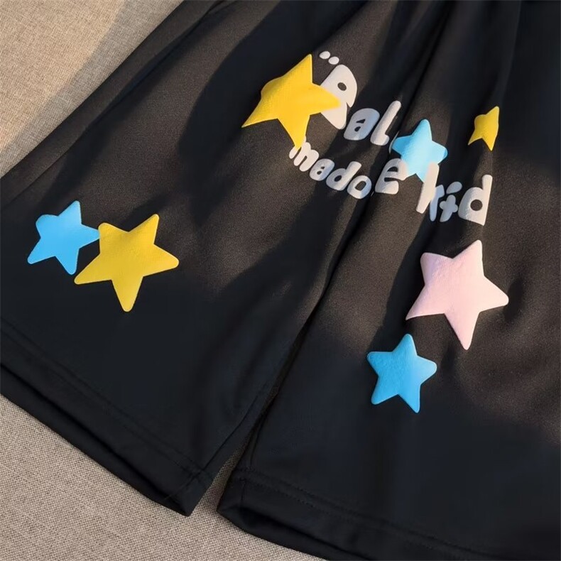 美式高街彩色星星发泡印花休闲短裤女夏潮牌运动五分裤K4225-P26,男装牛仔裤,星座412