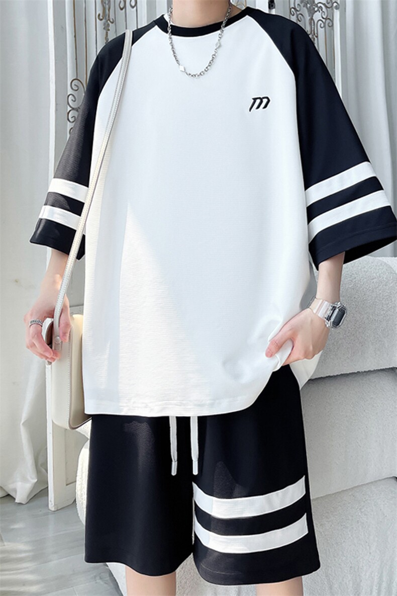 2024夏季新款旋律风车大码冰丝速干短袖套装M-5XHQ24602-P70,男装休闲套装,电商A022