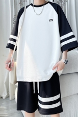 2024夏季新款旋律风车大码冰丝速干短袖套装M-5XHQ24602-P70，男装休闲套装，电商A022