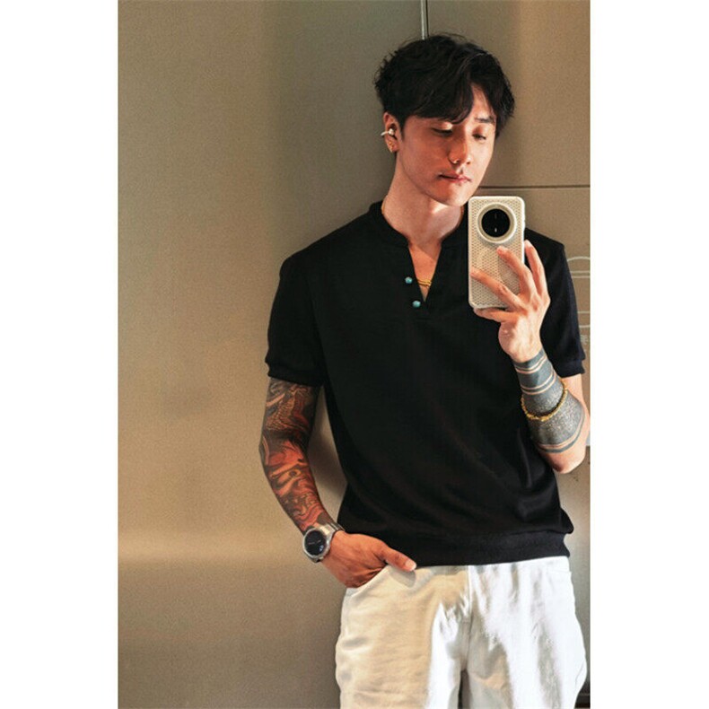 v领正肩短袖t恤男款夏季重磅肌肉亨利衫内搭半袖上衣TW140,男装T恤,星座1116A（原606A-3）