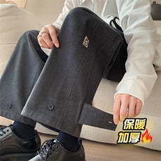 2026冬季新款加厚宽松直筒毛呢裤男休闲运动纽扣束脚裤3553-P60，男装休闲裤，电商C305A
