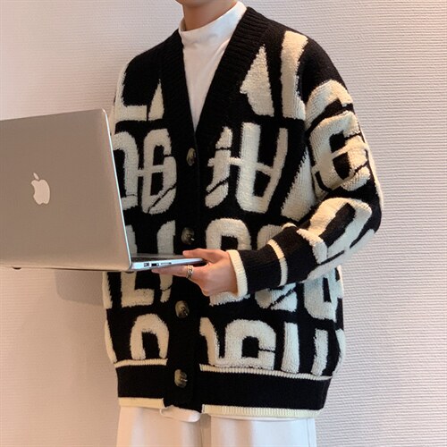 M3112-P95秋冬新款宽松潮针织开衫外套男女情侣中性毛衣上衣控108图片