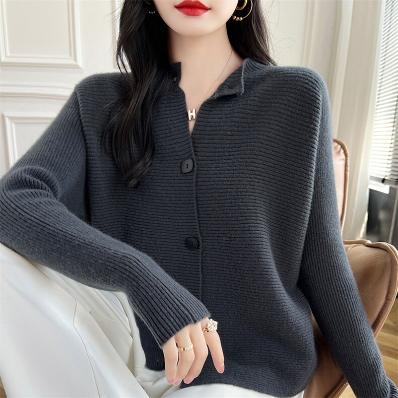 蝙蝠开衫纯色针织衫羊毛衫女秋冬2024年新款,女装羊毛衫,哲奥羊绒