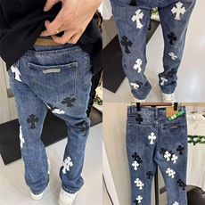 新款潮十字架梵文贴皮水洗牛仔裤男女宽松高街直筒长裤AMS31P68，男装皮裤，星座1013-5