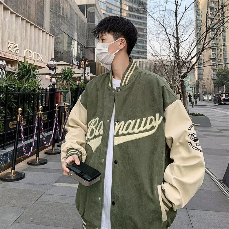 棒球服男春秋季潮牌宽松休闲夹克男撞色拼接印花外套JK0045-P60,男装夹克,星座308B-1
