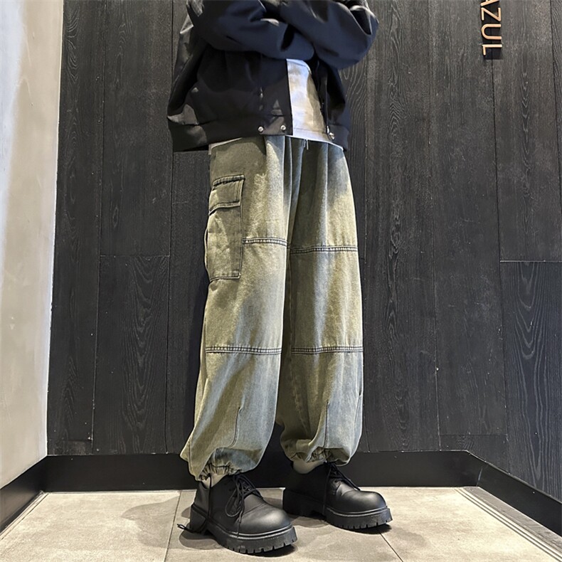 日系复古工装牛仔裤男春季高街潮阔腿休闲哈伦裤N0733-P50,男装牛仔裤,星座308B-2