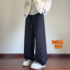 特批P35无差价冬抖音大码中性菱格保暖加棉阔腿裤K5614J加棉，男装休闲裤，电商A001