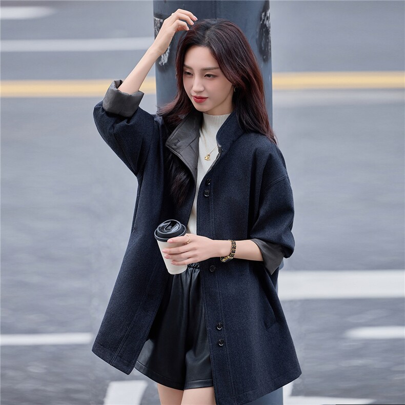 赫本风设计感灰色羊毛大衣女2025年秋冬季宽松休闲遮肚毛呢外套,女装毛呢外套,靓衣阁