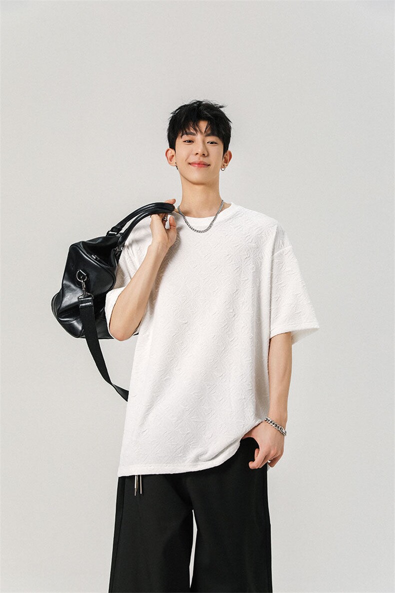 T10123-特批30控68小众提花肌理感高质量大码男百搭圆领短袖T恤,男装T恤,电商A059