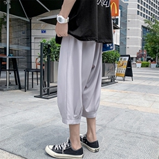 k161P25外景冰丝裤纯黑百搭宽松休闲收口七分裤哈伦裤夏装薄款，男装休闲裤，电商A026-1