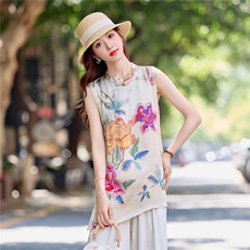 新中式国风高级印花马甲女欧货2025年夏新款时尚坎肩背心旗袍小衫，女装衬衫，依路服饰