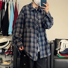 复古格子长袖衬衫男女中性大码衬衣外套C2212-P30【特价】，男装衬衫，电商A007