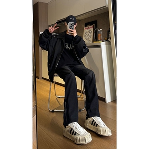 现货 秋冬渐变拉链黑色直筒大码修身牛仔裤男 K5804-K5805-P50图片