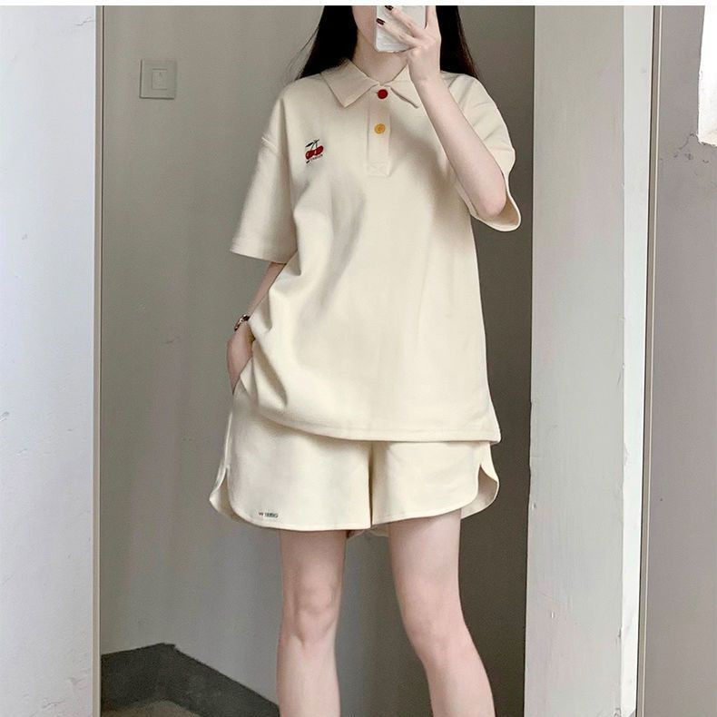 H513-p45学生少女Polo衫套装女夏季学院风短袖短裤两件套,女装套装/套裙,星座617A-2
