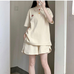 H513-p45学生少女Polo衫套装女夏季学院风短袖短裤两件套