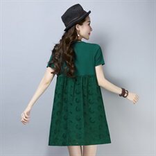 2021年夏季韩版宽松腰纯色A字裙子洋气时髦女神短袖连衣裙中长款，女装连衣裙，简韵佳