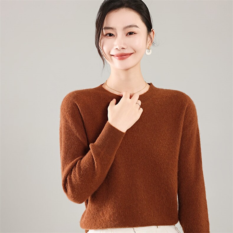 35%羊绒衫秋冬季新款舒适时尚百搭纯色圆领女式宽松长袖打底毛衣,女装羊绒衫,琳尚羊绒