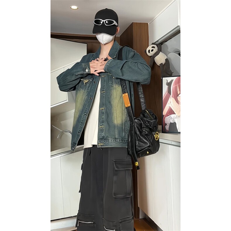 宽松毛边深蓝色夹克外套男牛仔衣KD639-P75,男装工装外套,电商D312-1