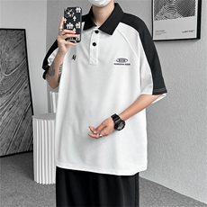华夫格Polo衫男夏季美式复古撞色短袖t恤宽松潮牌休闲五分袖上衣，男装Polo衫，星座410-6（原星座1304-1）