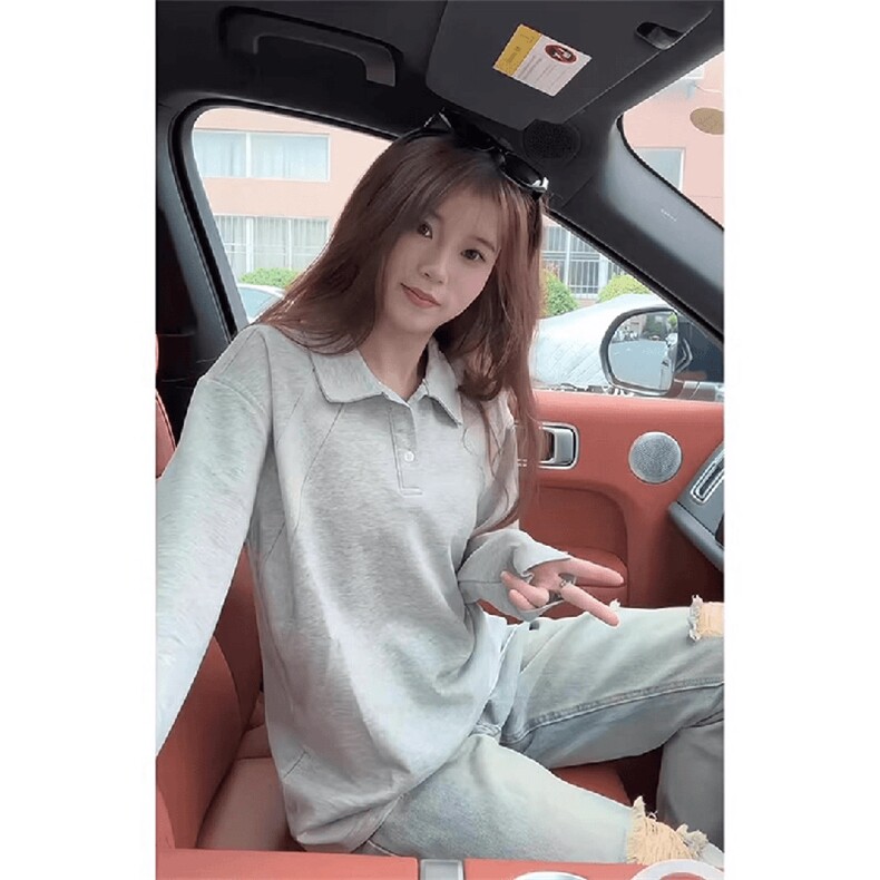 抖音得物高品质美式高街重磅曼巴棉结构螺纹拼接翻领卫衣长袖T恤,男装T恤,电商A486-1